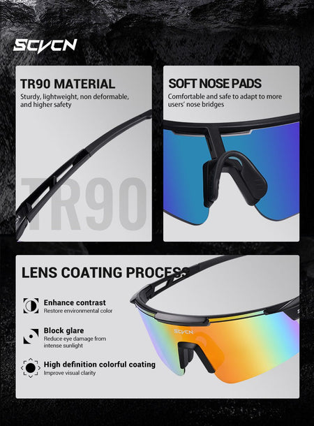 SCVCN New Men Bicycle Sunglasses Women Outdoor Cycling Glasses MTB Driving Bike Eyewear Sports Running Hiking UV400 Goggles