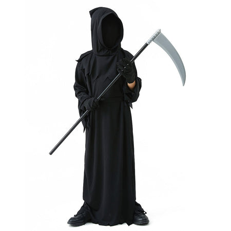 Halloween Grim Reaper Horror Costume Black Hooded Spooky Ghost Robe Dress Up Costume Adult Cosplay Mask Scythe Prop Party