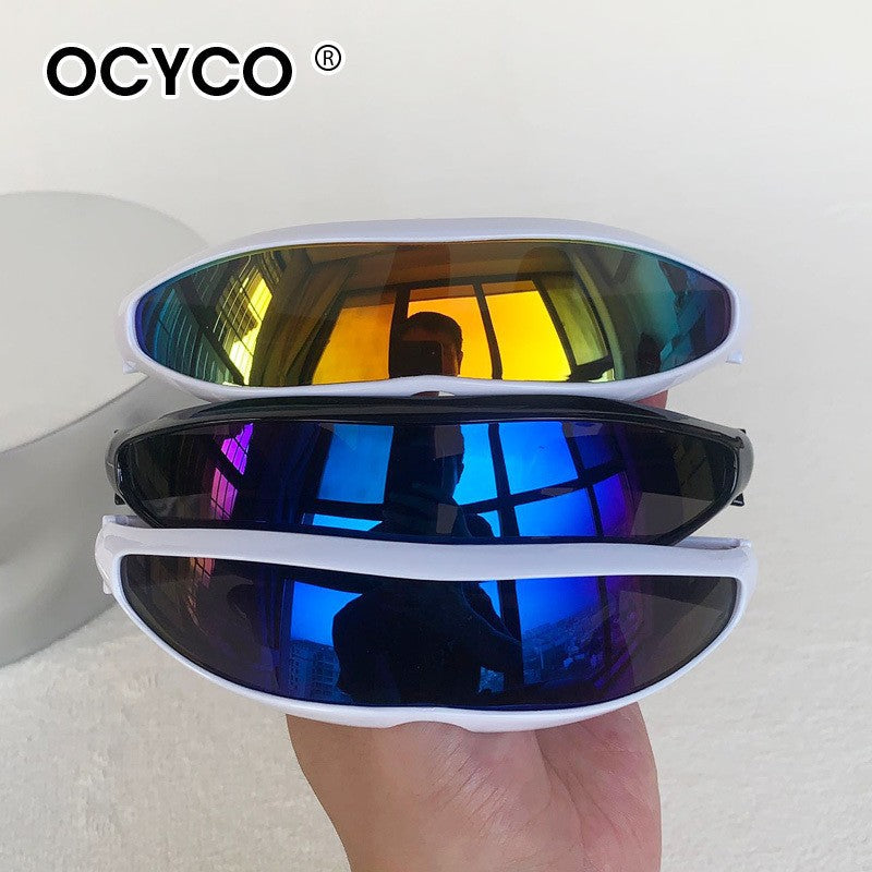 OCYCO X-men Futuristic Stylist One-piece Punk Wrap Around Fashion Glasses Personality Retro Large Frame Square Sunglasses