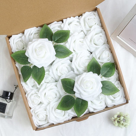 5-100pcs Fake Rose Flower Green Leaves for Valentine's Day Wedding Birthday Party Artificial Roses Heads with Stems Supplies
