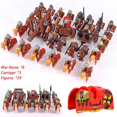 MOC Roman Empire Spartan Army Medieval Soldier Chariot Building Block Bricks Ancient Military War Helmet Toys For Children