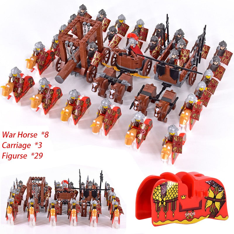 MOC Roman Empire Spartan Army Medieval Soldier Chariot Building Block Bricks Ancient Military War Helmet Toys For Children