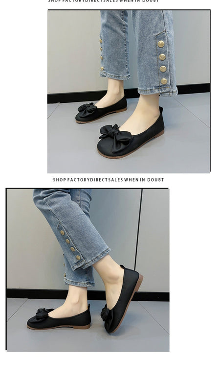 New Luxury Designer Shoes for Women Fashion Butterfly-knot Square Toe Party Leather Ballet Flats Ladies Flat Shoes Loafers Women