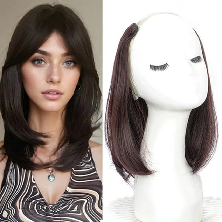20/30cm Synthetic Short Straight Internal Buckle V-shaped Half Head 4Clips Hair Extension Invisible  Hairpiece for Women 2026