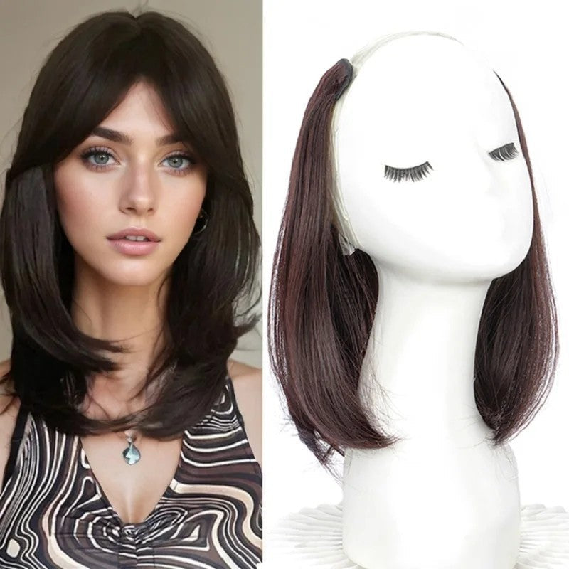20/30cm Synthetic Short Straight Internal Buckle V-shaped Half Head 4Clips Hair Extension Invisible  Hairpiece for Women 2026