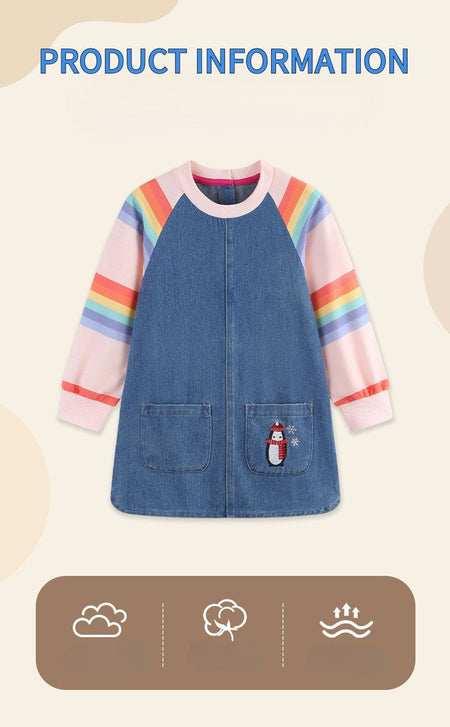 New Girls' Dress  Round Neck Children's Princess Dress Denim Fabric Toddler Kids Clothing 4-8Y