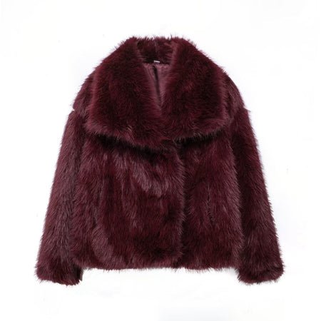 HH 2025 Vintage Women Cropped Faux Fur Jacket Long Sleeve Turn-Down Collar Female Plush Wool Coats Chic Lady Fur Outerwear