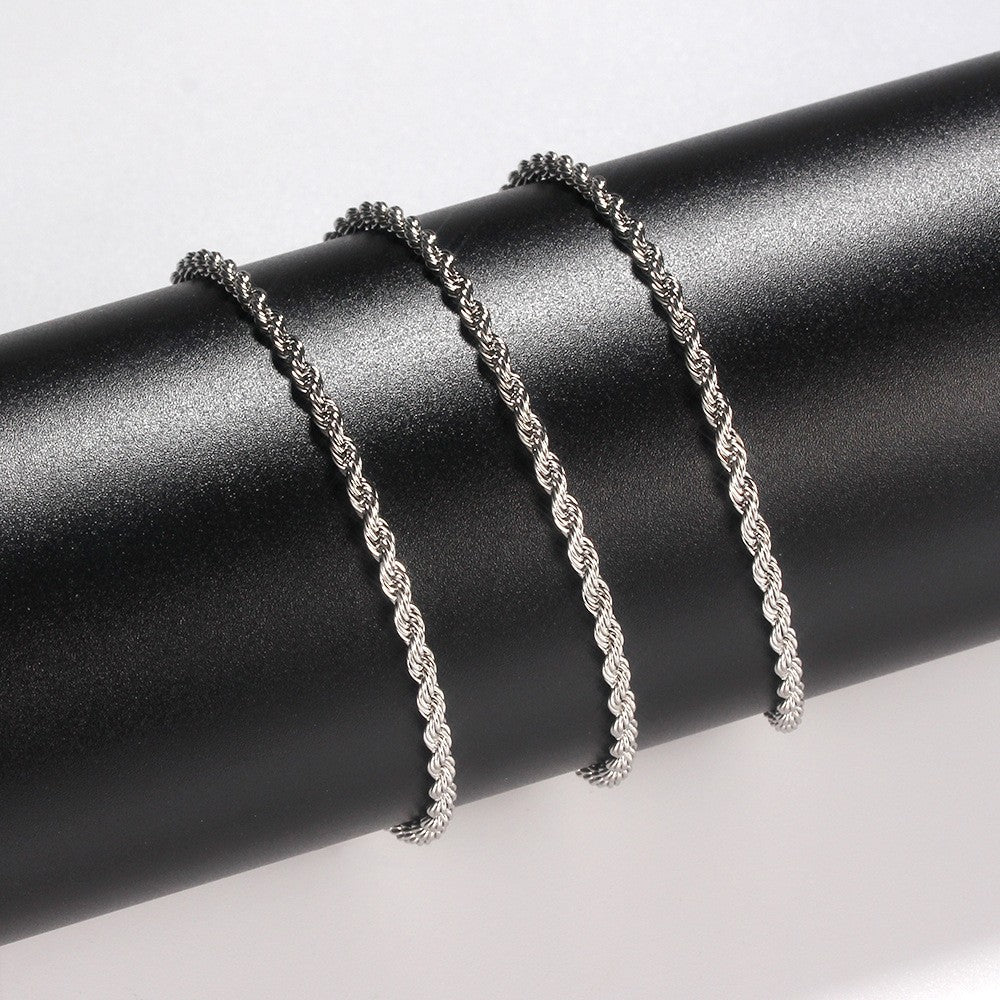 2mm Men Silver Color Twisted Twist Chain Necklace Simple Titanium Steel Choker Fashionable Non-fading Stainless Steel Jewelry