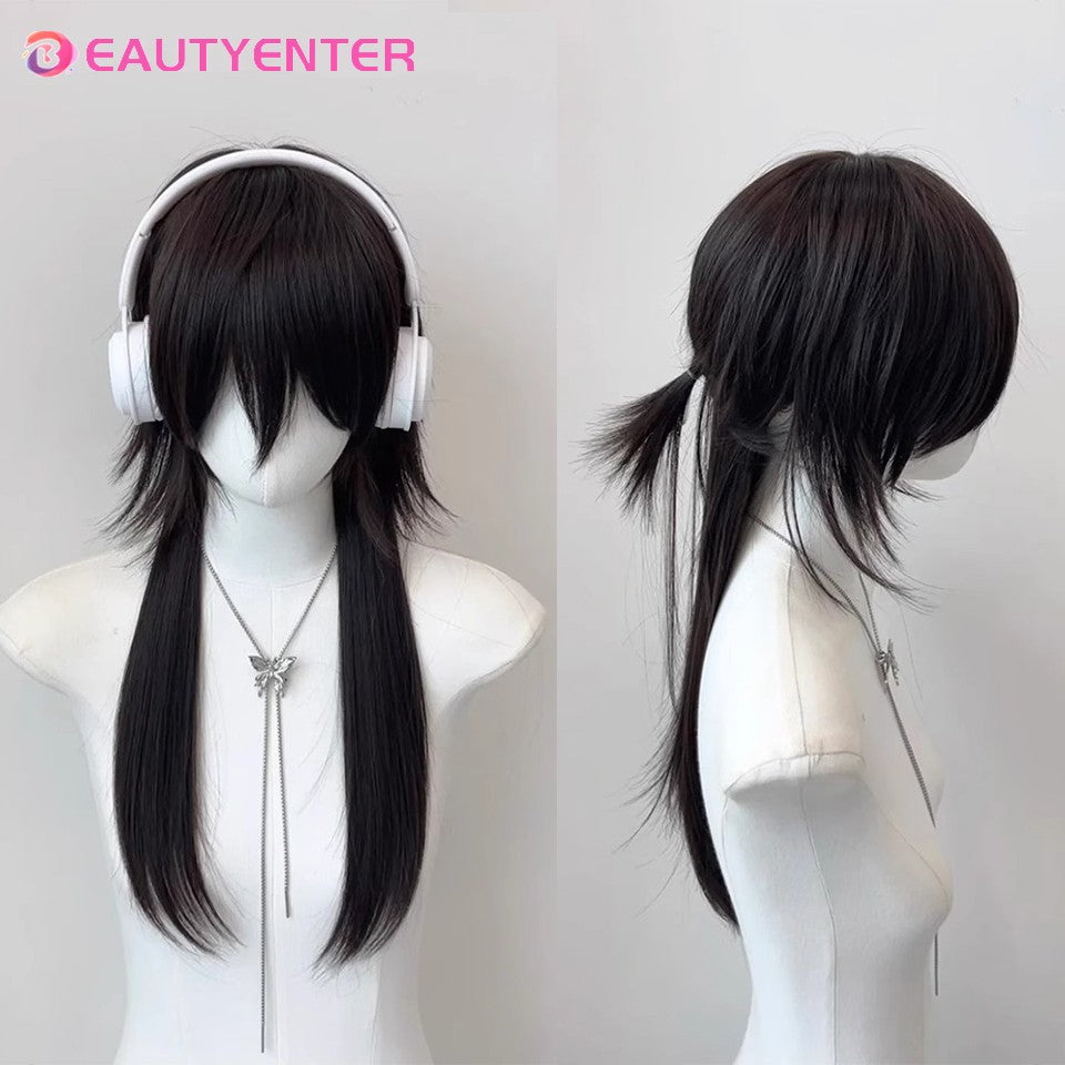 Mullet Head Wig Short Synthetic Straight golden black Fluffy Natural Wolf Tail Hair Men and Women Wig for Daily Party Cosplay