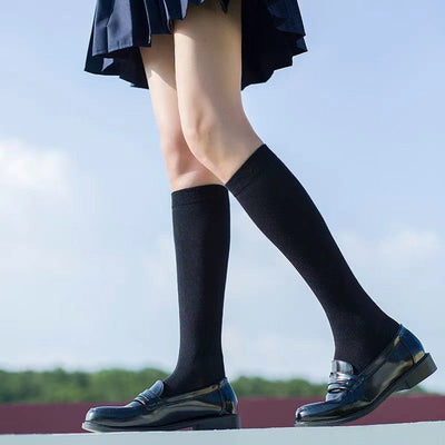 JK Women Black White Knee High Lolita Socks Lady Girls Over Knee Cute Long Sock Thin Breathable Solid Color Stockings For Women