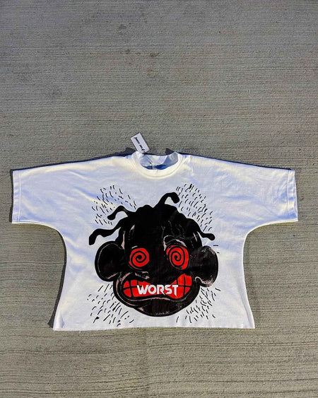 American Hip-hop Anime Print Oversized T-shirt Men Retro Trendy Streetwear Top Pure Cotton Round Neck Casual Loose Short Sleeves
