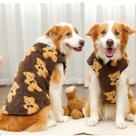 3XL-8XL Autumn/Winter Plush Cute Bear Pattern Large Dog Sweater Warm Wool Hoodie Coat Large Pet Vest Sweater Pet Clothing