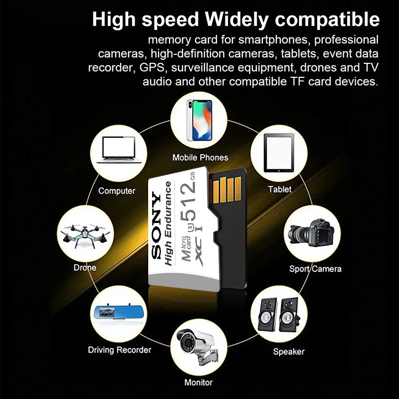 SONY High Endurance Micro TF/SD Card 512GB 64GB 128GB 256GB Memory Card Up to 100MB/s Flash Card TF Card for Monitoring Dashcam