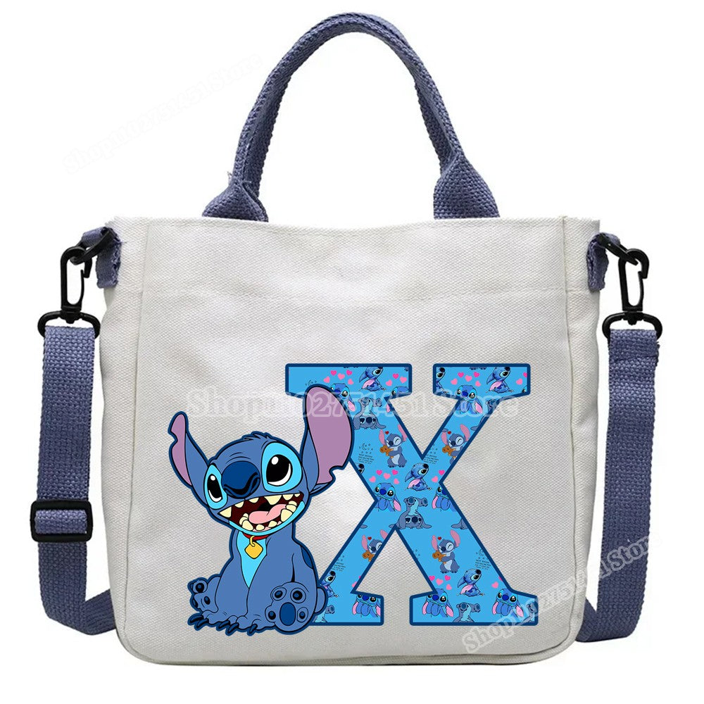 Disney Stitch Letter A-Z Print Shoulder Bags Cute Anime Action Figure Stich Purses Handbags Women Sling Messenger Bag Gift