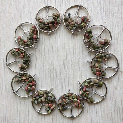 Natural Amethysts Roses Quartz Stone Handmade Wire Wrapped Tree of Life Pendants 30mm for Jewelry Marking Wholesale 12pcs/lot
