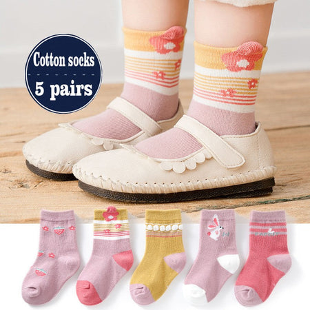 5Pairs Sanrio Cinnamoroll Kuromi Kawaii Spring and Autumn Cartoon Middle Tube Socks For Girls Boy Children Mid-calf Cotton Socks