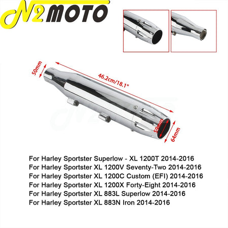 Chrome Exhaust System Motorcycle Muffler Exhaust Pipe For Harley Sportster Superlow XL1200T XL883L Iron XL883N 72 48 XL1200 V X