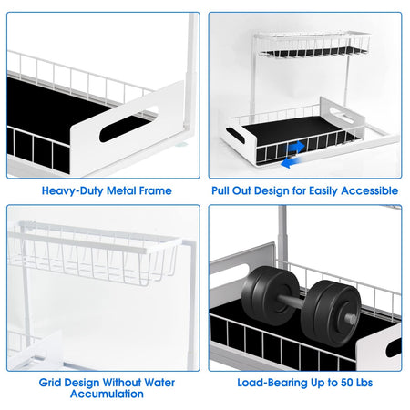 Under Sink 2 Tier Sliding Cabinet Basket Organizer Drawer Pull Out Cabinet Multi-Purpose  Sink Organizer for Bathroom Kitchen
