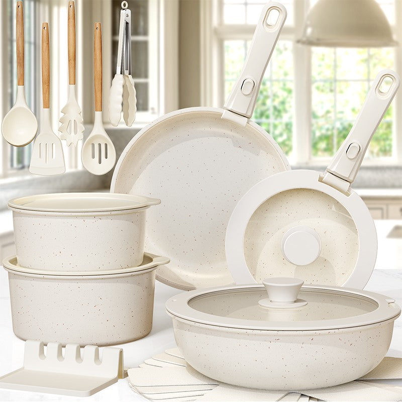 21 Piece Pots and Pans Set Non-Stick, Astercook Ceramic Cookware Set with Sensor Handles, Milky white