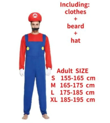 Anime Odyssey Super Luigi Brothers Cosplay Costume  Adult Children's Jumpsuit Beard Hat  Set Halloween Costume