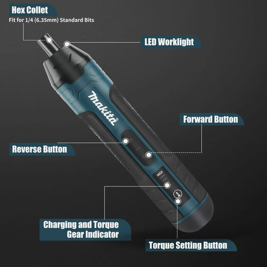 Makita Cordless Electric Screwdriver 1300mah Rechargeable Adjustment Power Drill Multi-function Disassembly Torque Repair Tools