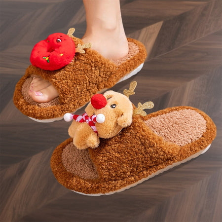 Women s Cozy Christmas Slippers with Cute 3D Cartoon Doll Design Soft Fuzzy Material and Anti-Slip Sole for Indoor Use