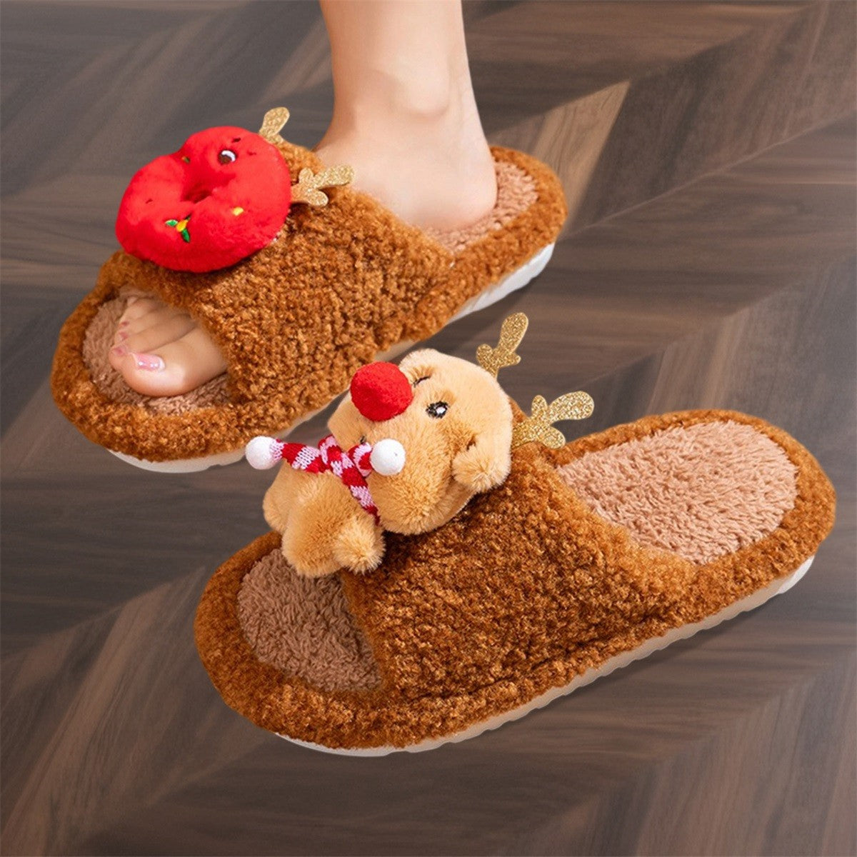 Women s Cozy Christmas Slippers with Cute 3D Cartoon Doll Design Soft Fuzzy Material and Anti-Slip Sole for Indoor Use