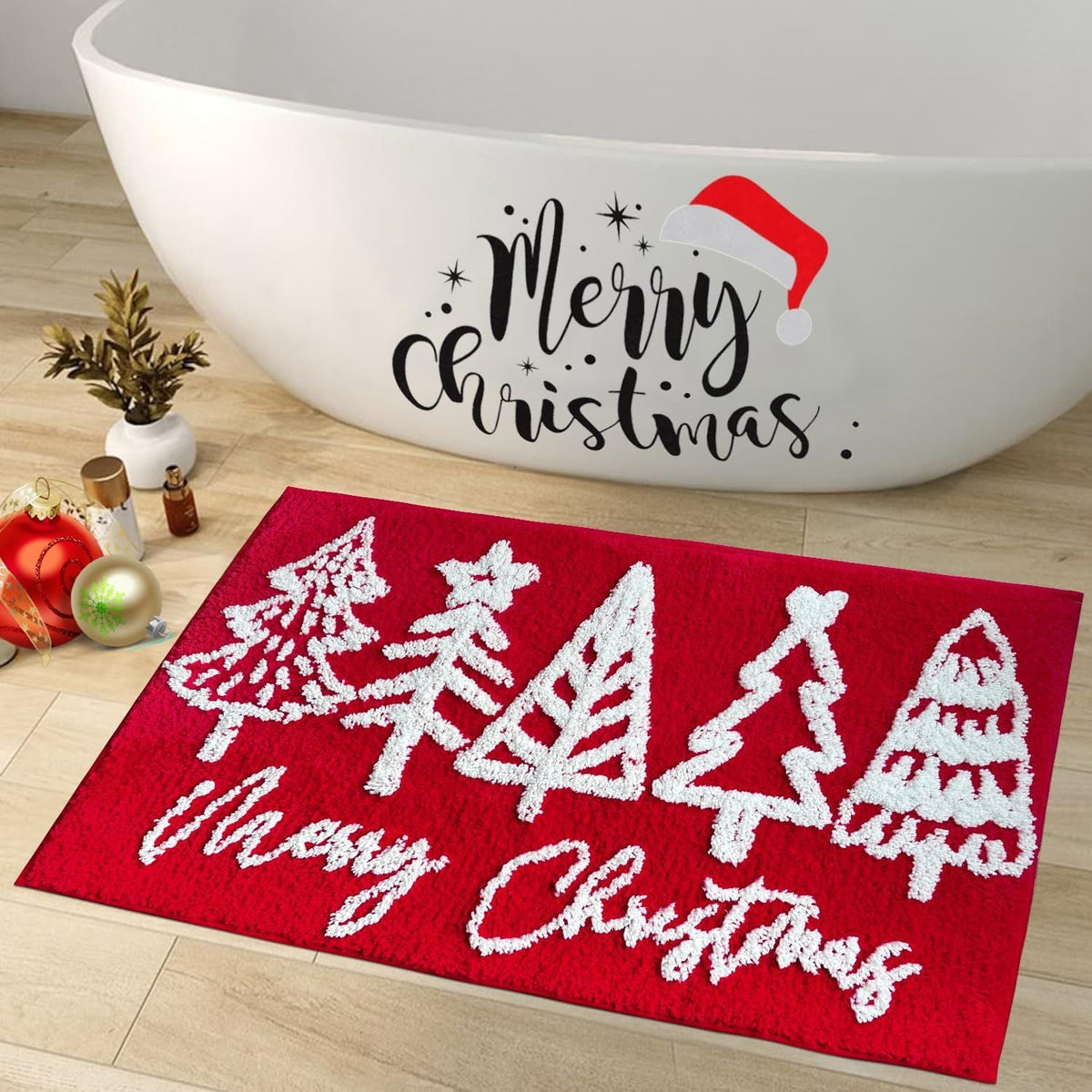 VIAMA Christmas Bathroom Rug Cute Plush Living Room & Bedroom Rug Non-Slip Absorbent Entryway Doormat Holiday Home Decor