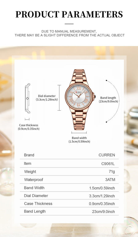 CURREN Romantic Charm Women's Wristwatches Fashion Design Thin Quartz Watch with Luminous Hands Stainless Steel Bracelet
