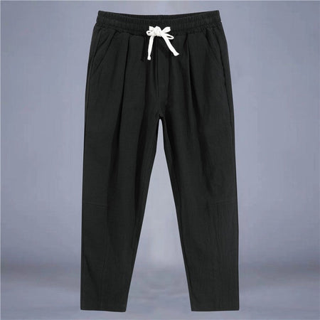 Men's Trousers Cotton Linen Fashion Casual Pants Solid Color Breathable Loose Shorts Straight Drawstring Pants Streetwear Men