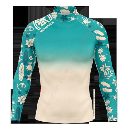 Hot Men's Surfing Shirt Nautical Diary Lycra Rashguard RIGHTTRACK For Surf Sportswear Beach UV Swimwear UPF50+ Clothes