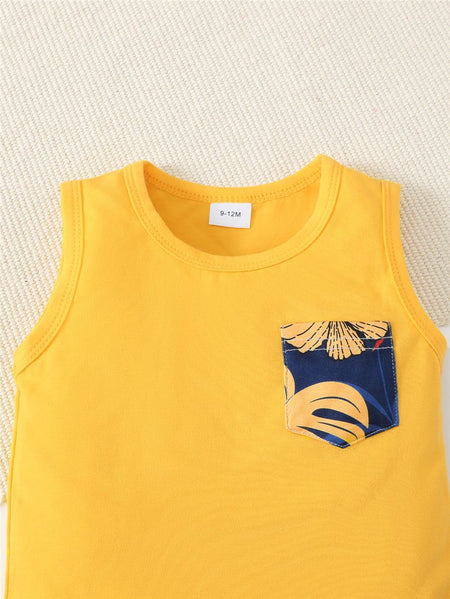 3-24 Months Infant Baby Boy Clothes Set Summer Sleeveless Pocket T-shirt Shorts 2PCS Toddler Boy Casual Outfit Suit Beach Set