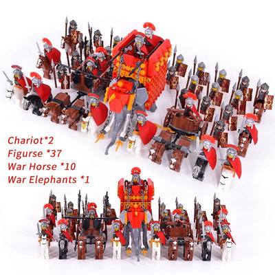 MOC Roman Empire Spartan Army Medieval Soldier Chariot Building Block Bricks Ancient Military War Helmet Toys For Children