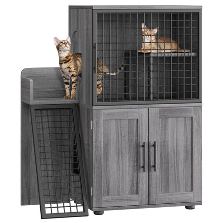 Cat Litter Box Enclosure with Platform,Double Layer Cat Litter Hidden Furniture,Cat Washroom Furniture,Cat House with Ladder