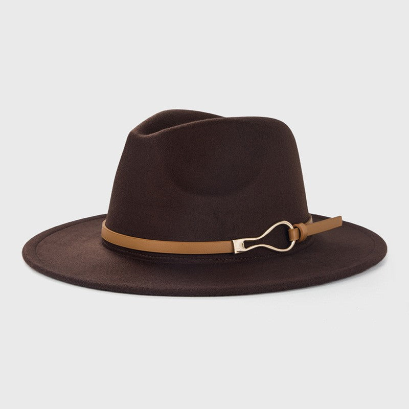 Belt Wool Fedoras Hat For Women Men Winter Autumn Warm Vintage British Style Round Bowler Caps Church Flat Brim Felt Jazz Hats