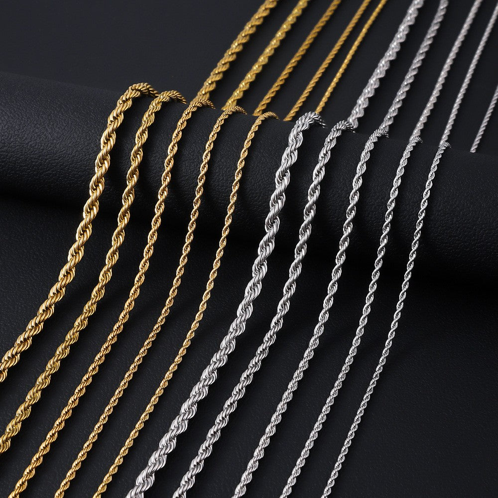 2/3/4/5/6 MM Rope Chain Necklaces For Men Women Twisted Sigapore Links Choker Basic Casual Punk Rock Stainless Steel Jewelry