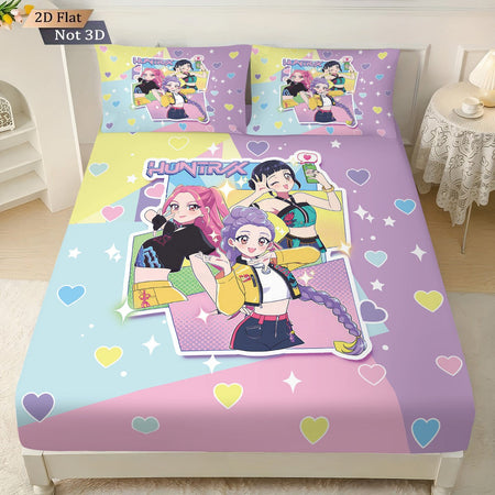 3pcs K-Pop Demon Hunters Printed Chipless Bed Sheet Set Multi Size Soft Bed Cover Bedroom Bedding Decoration Machine Washable