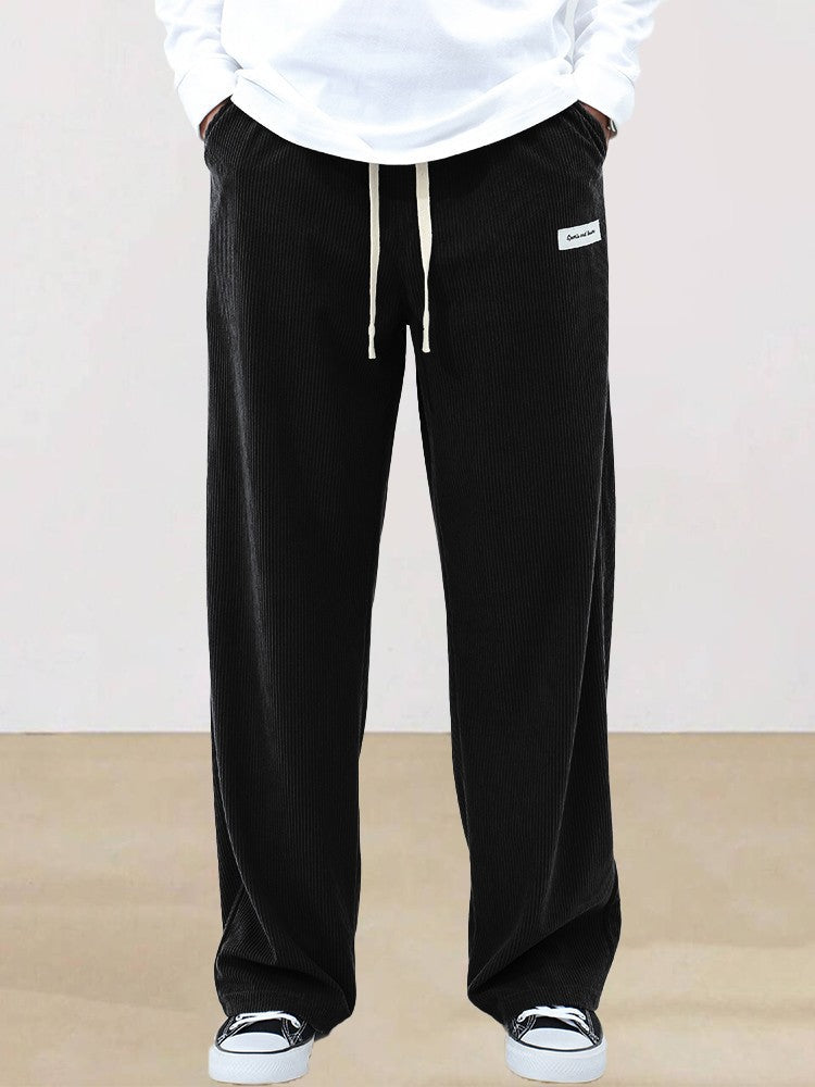 Mens Corduroy Joggers Pants Casual Cargo Pants Drawstring Elastic Waist Baggy Tapered Sweatpants with Pockets Outdoor Sweatpants