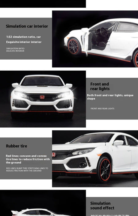 1:32 Honda Civic Type-R Alloy Sports Car Diecast Metal Model Car Central Control Ornaments Miniature Car Model Kids Toys Present