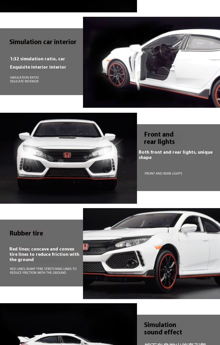 1:32 Honda Civic Type-R Alloy Sports Car Diecast Metal Model Car Central Control Ornaments Miniature Car Model Kids Toys Present