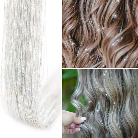 6Pcs 50cm Sparking Shiny Hair Tinsel Hair Extensions Tinsel Synthetic Hair Clip  Extensions Women for Braiding Headdress