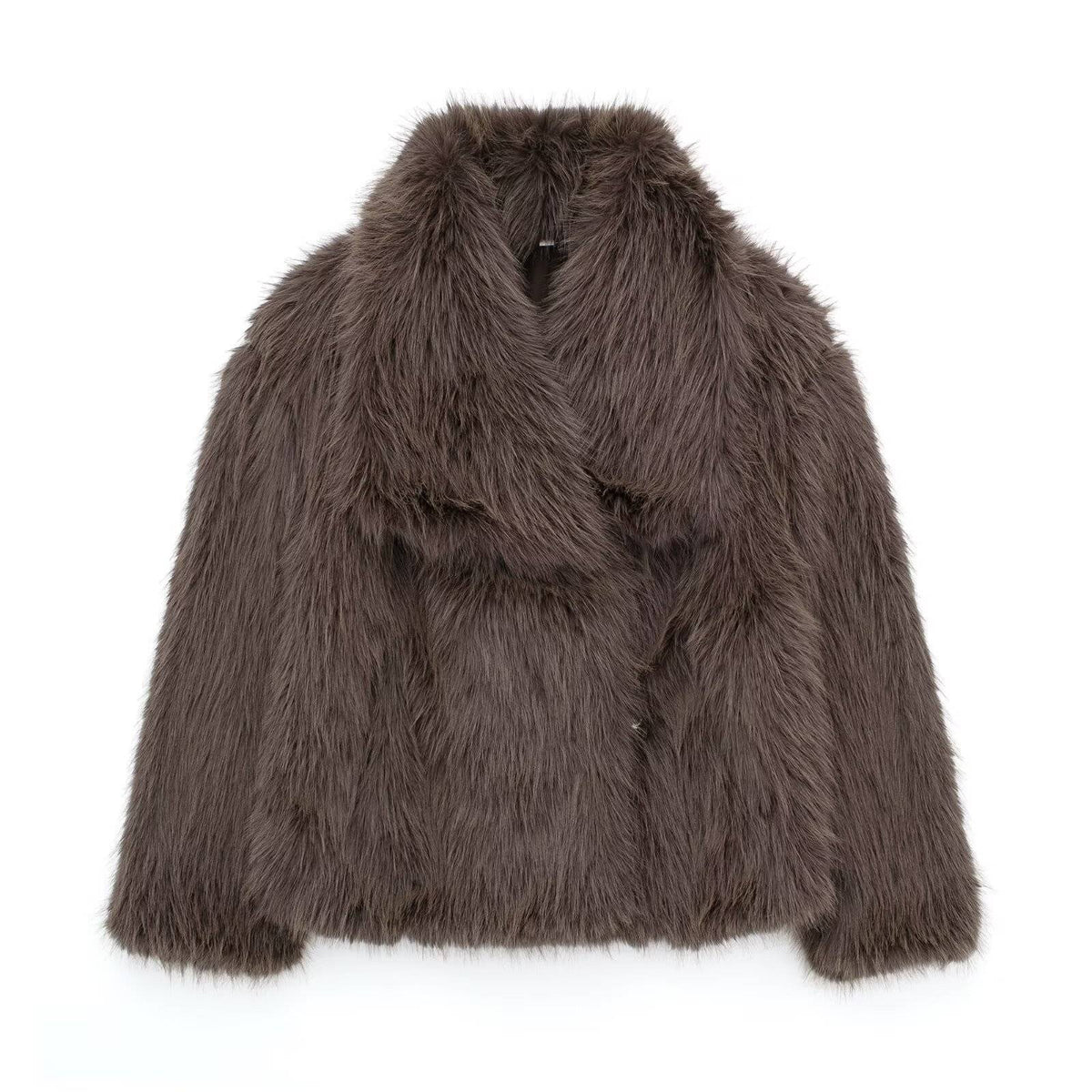 HH 2025 Vintage Women Cropped Faux Fur Jacket Long Sleeve Turn-Down Collar Female Plush Wool Coats Chic Lady Fur Outerwear