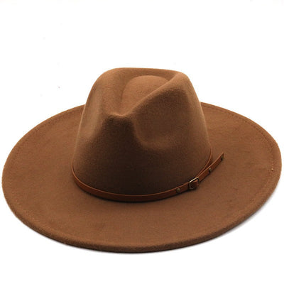 9.5cm Wide Brim Fedora Hats with Brown Belt Autumn Winter Women Party Top Hat Men Jazz Retro Cowboy Felt Cap Panama Sun Hat
