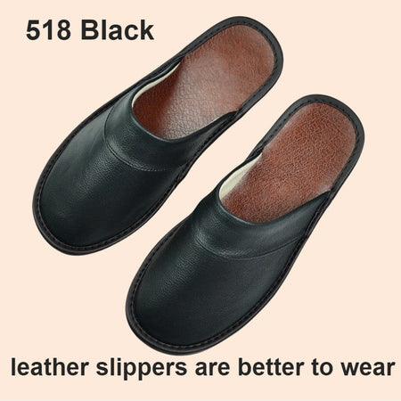 Big sizeGenuine Cow Leather Slippers Homes in indoor slipper Spring Autumn men women elderly non-slip casual single Slides shoes