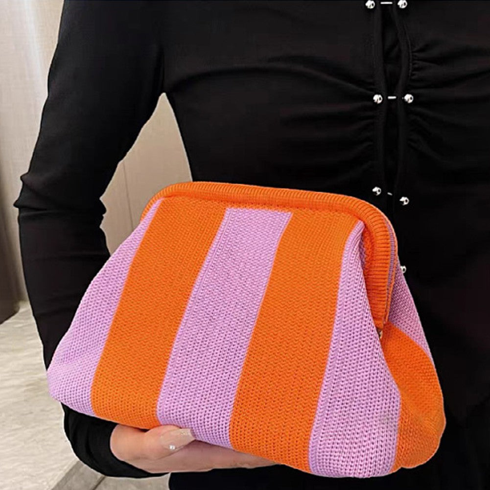 Ladies Crochet Clutch Purses Contrast Color Beach Bags Summer Woven Bags Women's Knitted Dumpling Bag Female Chic Colorblock Bag