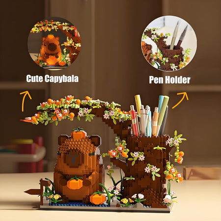 Capybara Building Block Pen Holder Multi-Function Desk Organizer for Office Supplies Cosmetics Birthday Gift Desktop Decoration