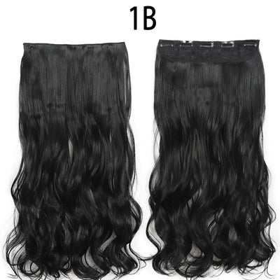 Synthetic Long Straight 5 Clip In Hair Extensions 22’‘ High Resistant Temperature Fiber Black Brown Blonde Hairpiece