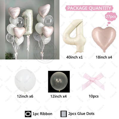 32inch Pink Bows Number Balloons Cream White Beige Number Foil Balloons Pink Bows For Birthday Coquette Themed Party Decor