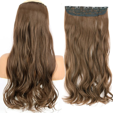 Long Straight Hairstyle 5 Clip Natural Hair Extension Synthetic Fiber Heat-Resistant Hairpiece 22"32" Black Brown Blonde