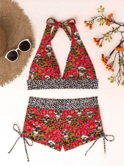 Conservative Skull Print Bikini Women's Swimsuit Flat Briefs New Arrival Swimwear from Mainland China Female Fashionable